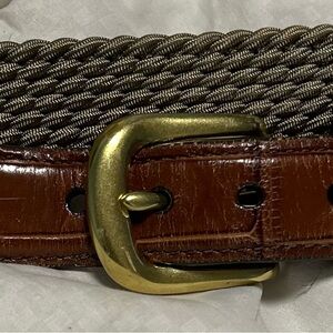 Vintage Brighton Brown Leather and‎ Braided Fabric Belt with Gold Buckle